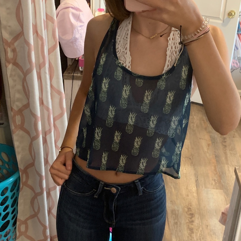 Bethany Mota Navy Pineapple Tank